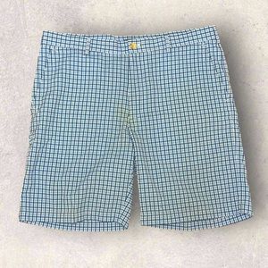 Peter Millar Shorts Mens 36 Blue White Golf Chino Crown Sport Seersucker Gingham